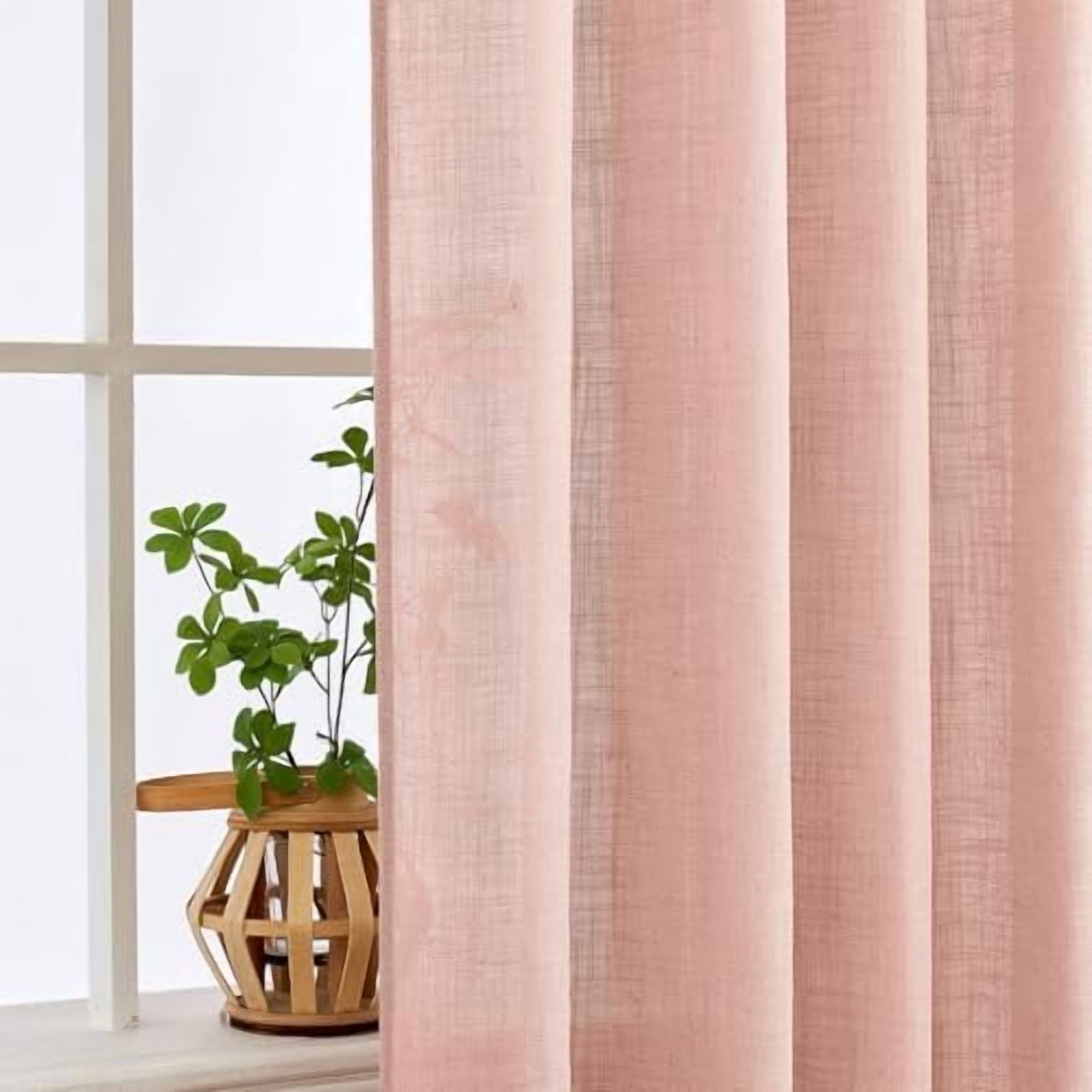 Blush Pink Linen Curtains 108 Inches Long 2 Panels for Girls Bedroom Nursery, Soft Thick Linen Textured Window Drapes Semi Sheer Light Filtering Back Tab for Kids Living Room Light Pink Decor