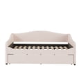 thumbnail image 3 of JERFIT Full Size Upholstered Daybed with Trundle and LED Lights, Plush Teddy Fleece Fabric, Modern Sofa Bed for Living Room, Guest Room, Beige, 3 of 9