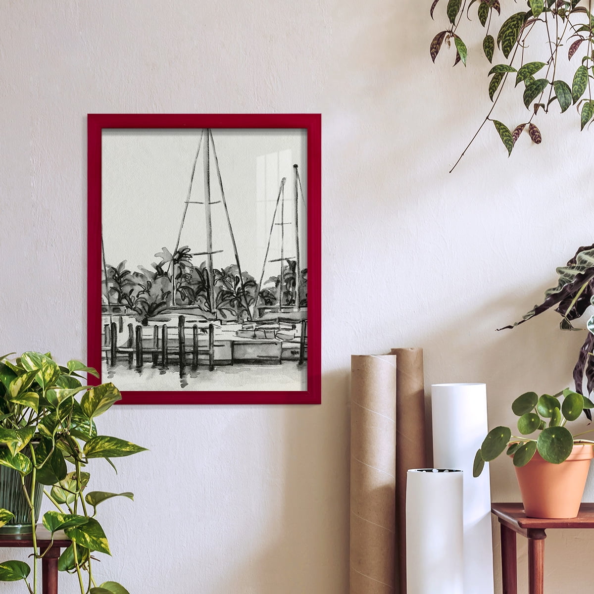 Neutral Tropics I - Framed Print w/glass - Cherry Red