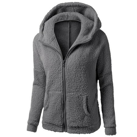 FNFYFH Plus Size Fleece Coats for Women Zipper Long Sleeve Hoodies Jackets with Horn Buttons Winter Womens Fluffy Jacket Overcoat Solid Coat Gray S-6XL