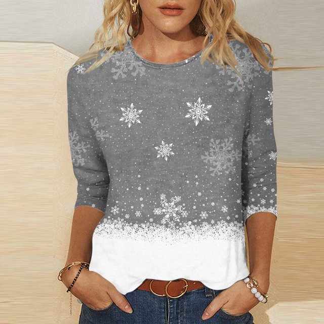 Sharpies Hauts pour Femmes Tendance, Mode Femme Décontractée Blouse à Col Rond Imprimée, T-Shirt à Manches 3/4, Hauts d'Été/gris, (m)