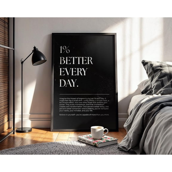 Motivational Gym Decor, 1% Better Every Day Poster, Quote Print For Men'S Office, Masculine Wall Art Decor, Inspirational Print Posters UNFRAMED Poster, 8x12
