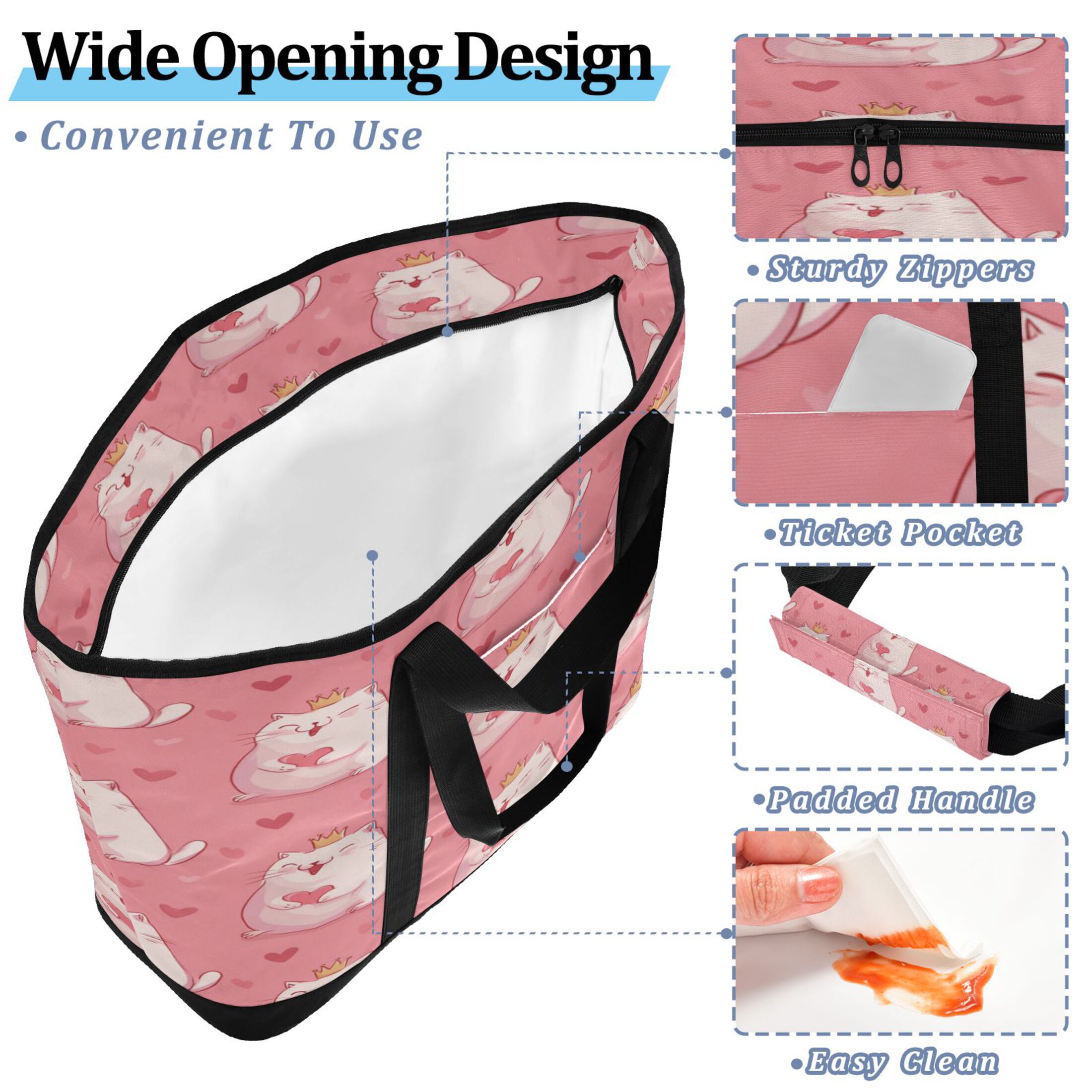 Extra-Large Wide Opening Design Capacity Hand-Held Ice Pack Thickened Insulation Layer For Long-Lasting Cold Retention For Outdoor Shopping Picnics And Camping White Fat Cat