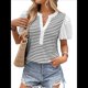 thumbnail image 3 of Camisetas Sin Mangas con Volantes para Mujer, Camisetas Casuales de Verano con Rayas de Colores, Lindas Camisetas con Cuello en V Plisado. M, 3 of 10