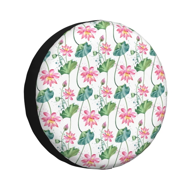 Fotbe Lotus Flower Funda de Llanta de Repuesto con Estampado, Engrosada, Ajuste Universal para Jeep, Remolque, RV, SUV, Camión-17 inch