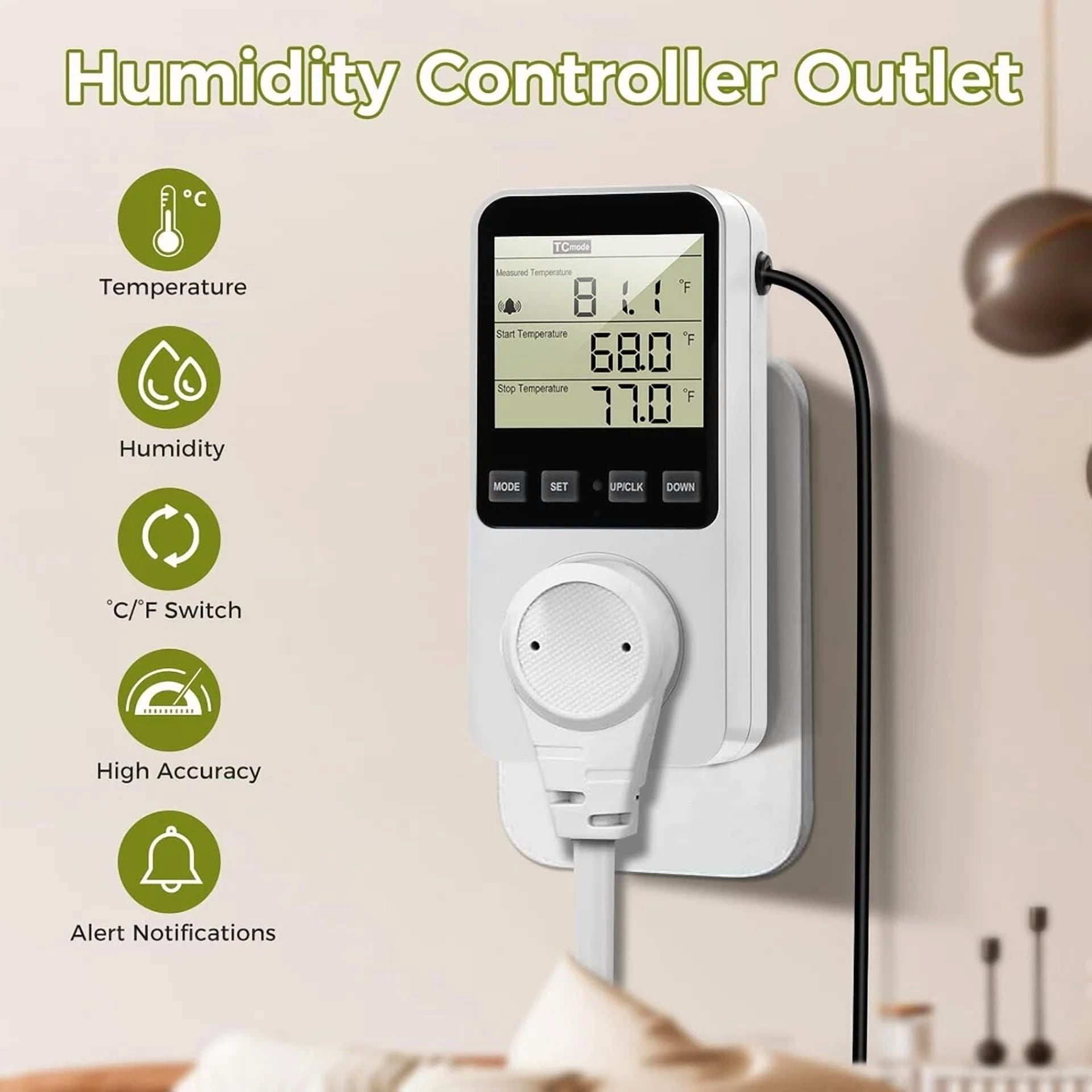CRESTIN- Digital Thermostat Temperature Humidity Controller Outlet Plug With Alarm 120V