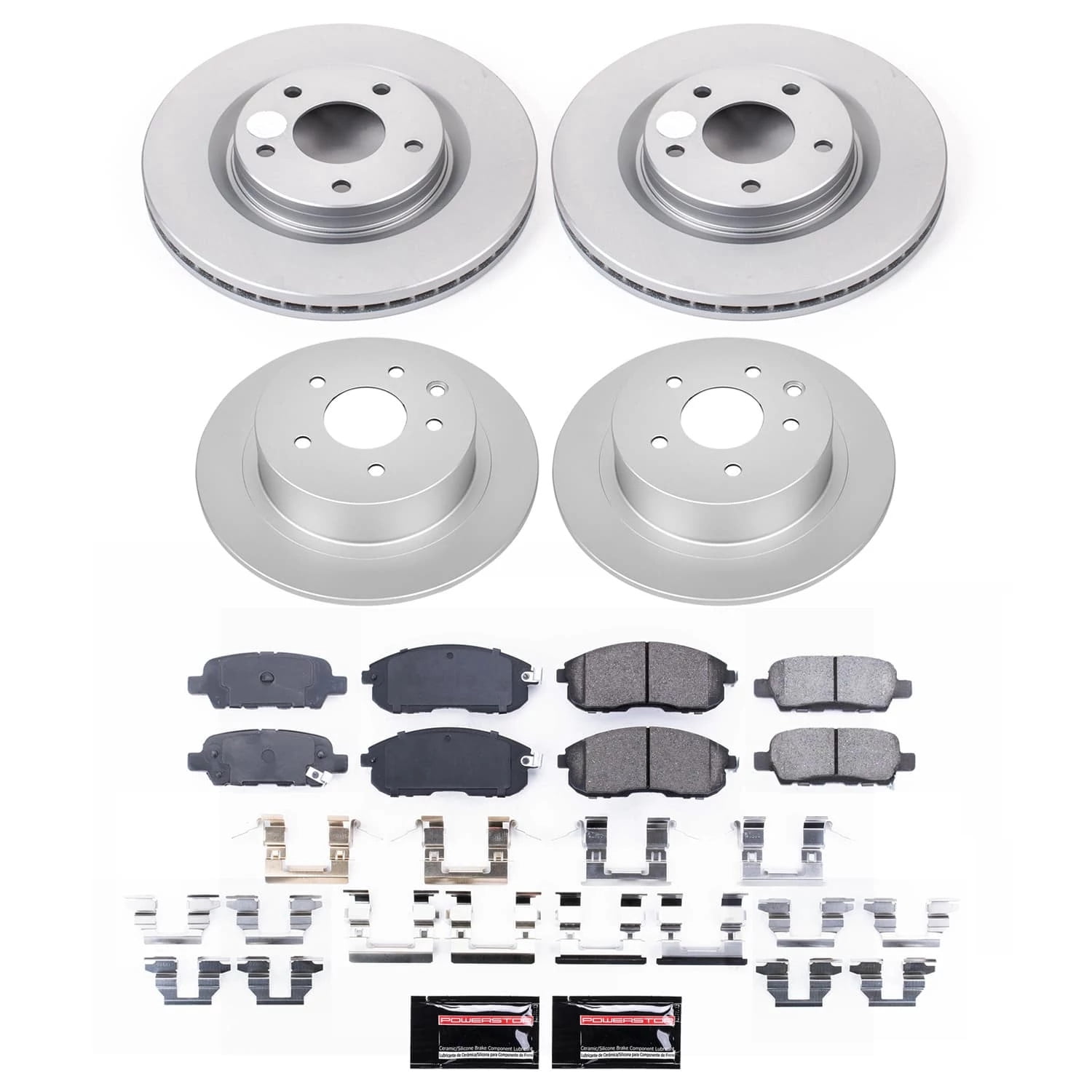 PowerStop Front and Rear Geomet Coated Brake Rotor and Pad Kit Fits: NISSAN Select Models CRK9141