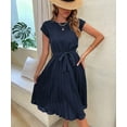 thumbnail image 5 of Women's 2024 Summer Dresses Casual Solid Color Classic Short Sleeve Dress Crew Neck Smocked High Waist Tiered Boho Beach Vacation Sundress (Dark blue,XX-Large), 5 of 6
