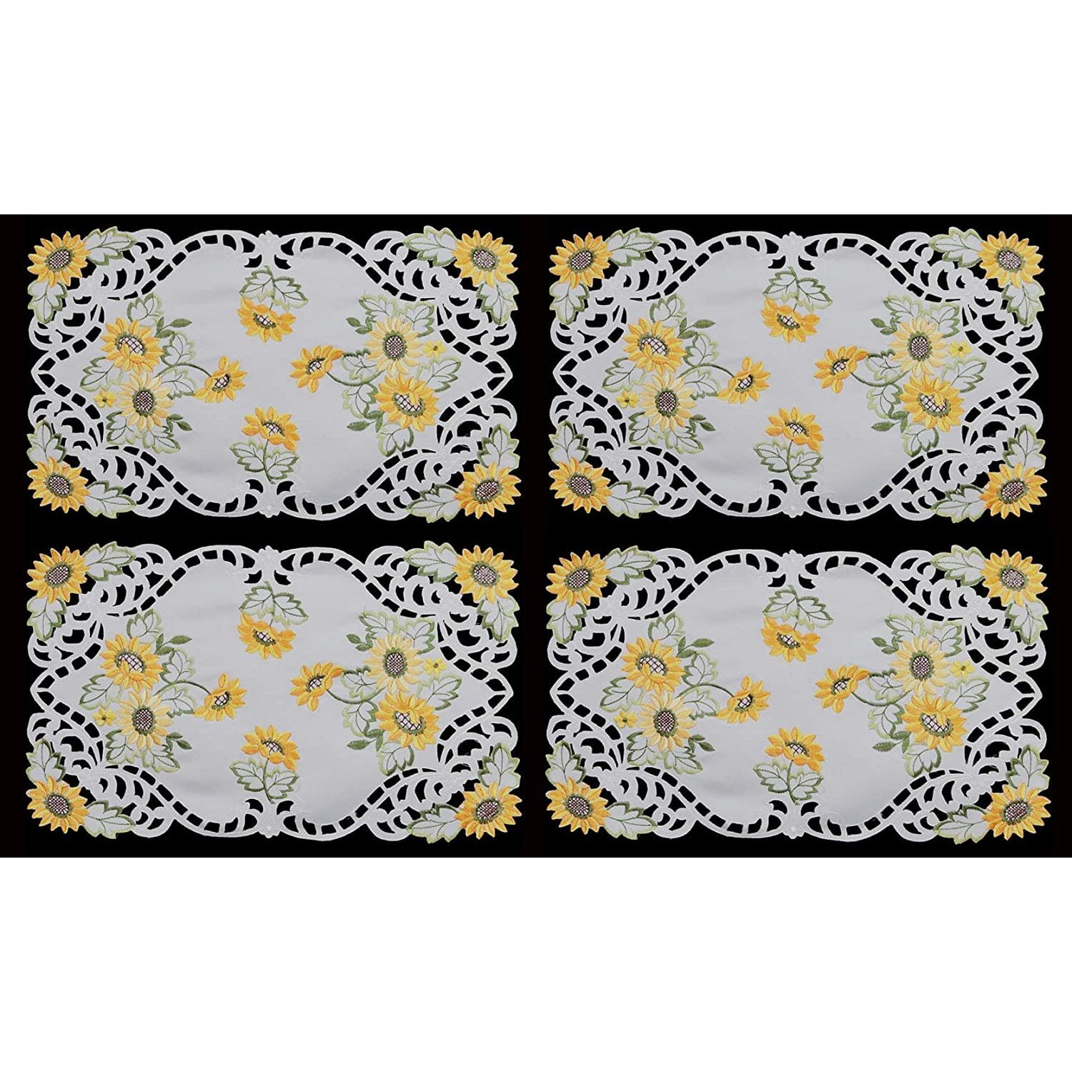 4PCS Embroidered Cutwork Sunflower Placemats 11x17 White, Set of 4