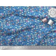 thumbnail image 2 of Soimoi Blue Japan Crepe Satin Fabric Leaves,Insect & Floral Artistic Print Fabric by The Yard 42 Inch Wide, 2 of 3