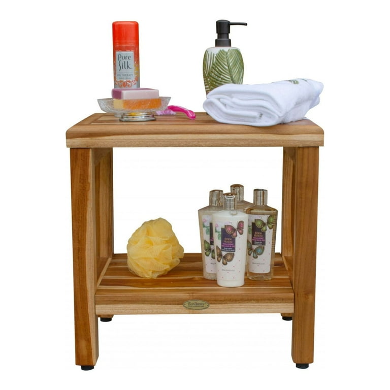Contemporary Teak Shower Bench with Shelf in Natural Finish Contemporary Teak Shower Bench with Shelf in Natural Finish