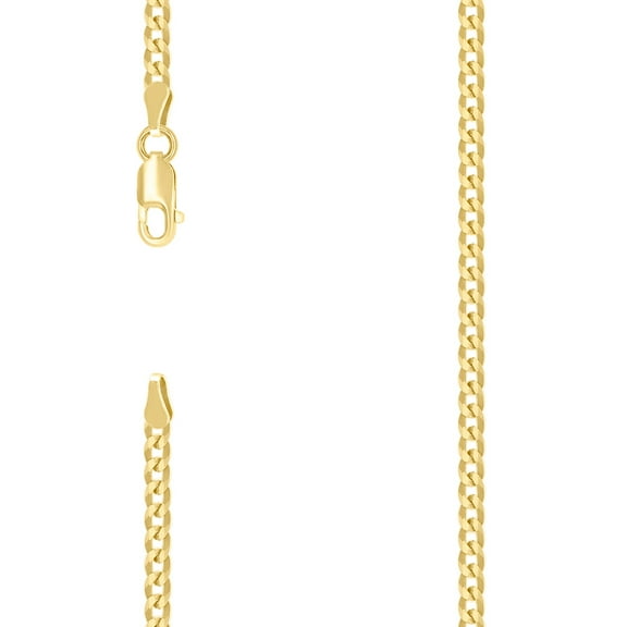 925 Sterling Silver Solid Super Flat Comfort Curb Chain Yellow 2.8mm Necklace 16 Inch Chain Necklace for Women and Men