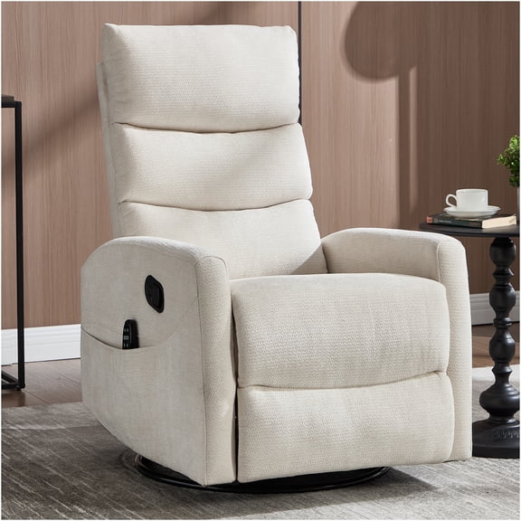 JERFIT Recliner Chair with Heat and Massage, Swivel Rocker Recliner for Living Room, Padded Fabric Lounge Chair with Lumbar Support, Beige