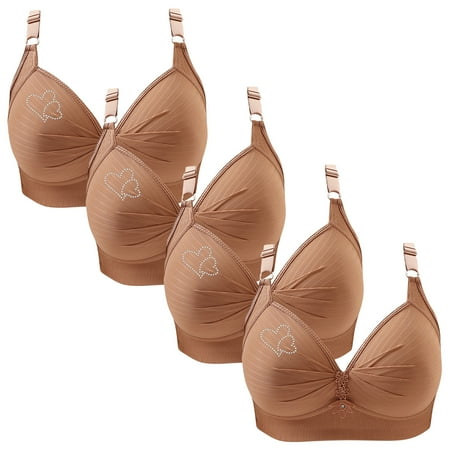 Clearance TOUMENY Nude Bra Wireless Bras for Women 4PC Woman s Printing Gathered Together Large Size Daily Bra Underwear No Rims