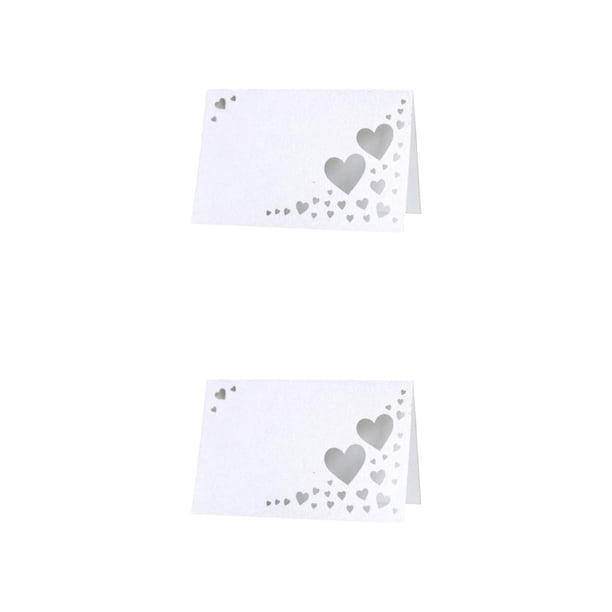 Inteprter 50 Uds. Impresión duradera de papel con tarjetas de identificación de ahuecadas de corazón tarjetas de identificación de boda blanco 2Conjunto