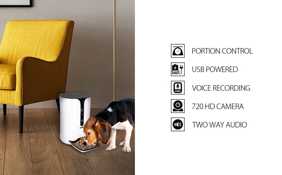Lentek Smart Pet Feeder with 720p HD Video, 2-Way Audio, 200 oz. Programmable WiFi Cat or Dog Food Dispenser, Schedule Mealtimes, Automatic Portion Control, Free App for iPhone and Android Smartphone