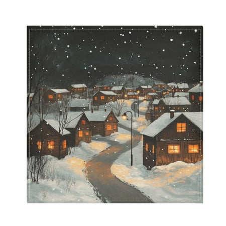 

WOBOGO Snowy Night Scene Cloth Napkins 1 Piece Soft Elegant Touch Durable Absorbent Quick Drying for Elegant Dining