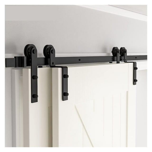 I-Shaped Bypass Sliding Barn Door Hardware Kit, Bearing 100kg Two Door Track Hanger System ,Sturdy and Durable