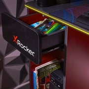 X Rocker Carbon-Tek Gaming Desk with LED, Gray/Red