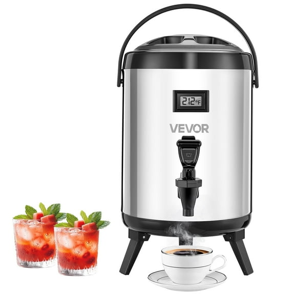 VEVOR Insulated Beverage Dispenser, 1.5 Gal/6L Stainless Steel Thermal Drink Server with Spigot & Temp Display, Suitable for Hot and Cold Drinks, for Tea Coffee Water in Cafes & Restaurants, Silver