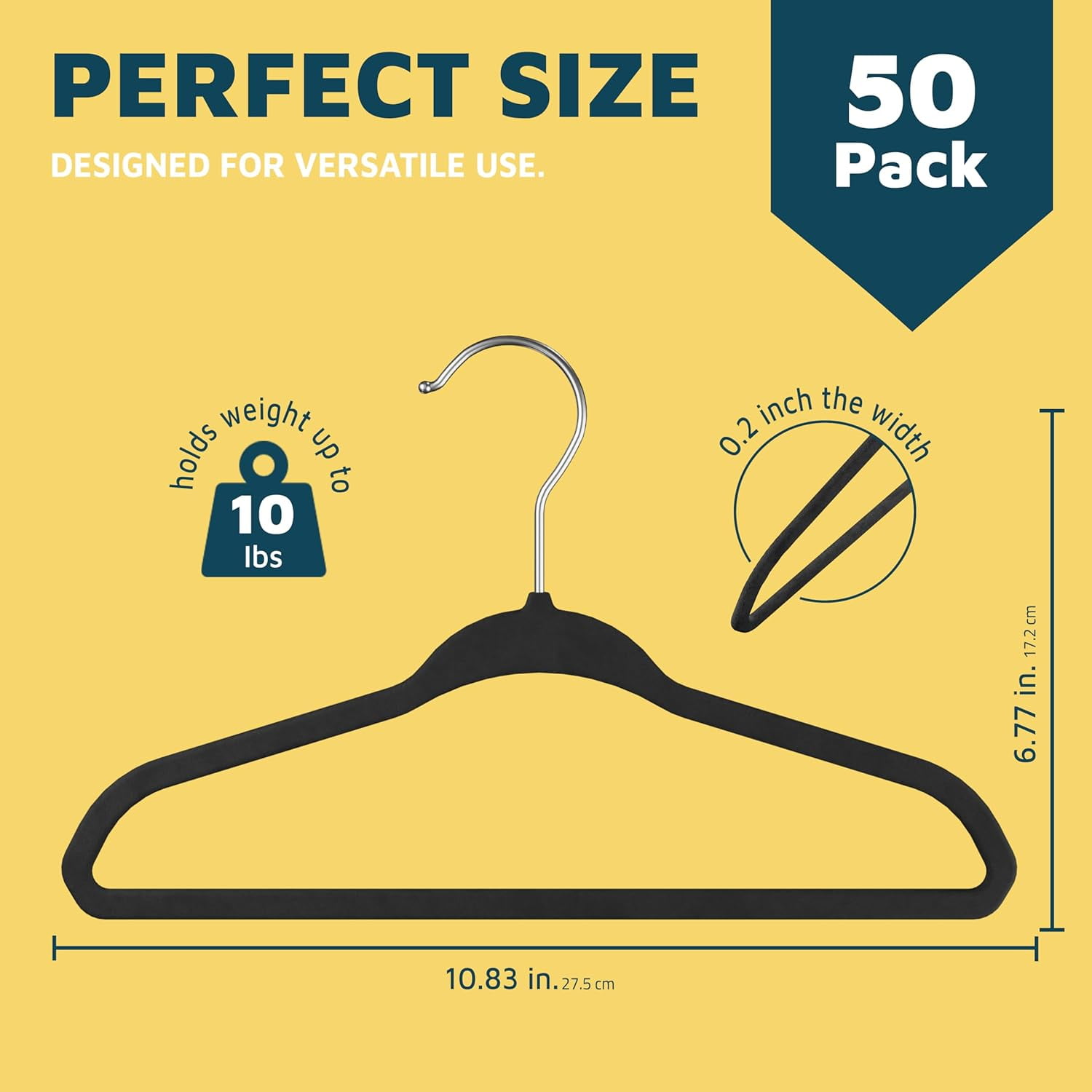 Lifemaster Velvet Kids Hangers, 50-Pack Non-Slip Baby & Toddler Clothes Hangers, Slim Space-Saving with Swivel Hook, Black