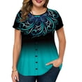 thumbnail image 1 of Mytrendy Women Plus Size Gradient Print Buttons Hem Short Sleeve Round Neck Top Blouse XL-6XL, 1 of 4