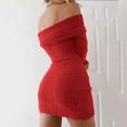 thumbnail image 5 of Ediodpoh Women off Shoulder Bodycon Sweater Dress Long Sleeve Knit Winter Holiday Party Dress Sweater Dress for Women Red S, 5 of 6