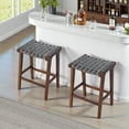 thumbnail image 2 of 24 Inch Height Bar Stools, Faux Leather Woven Strips Counter Stools Backless Weave Bar Stool , Set of 2, Walnut+Grey, 2 of 8