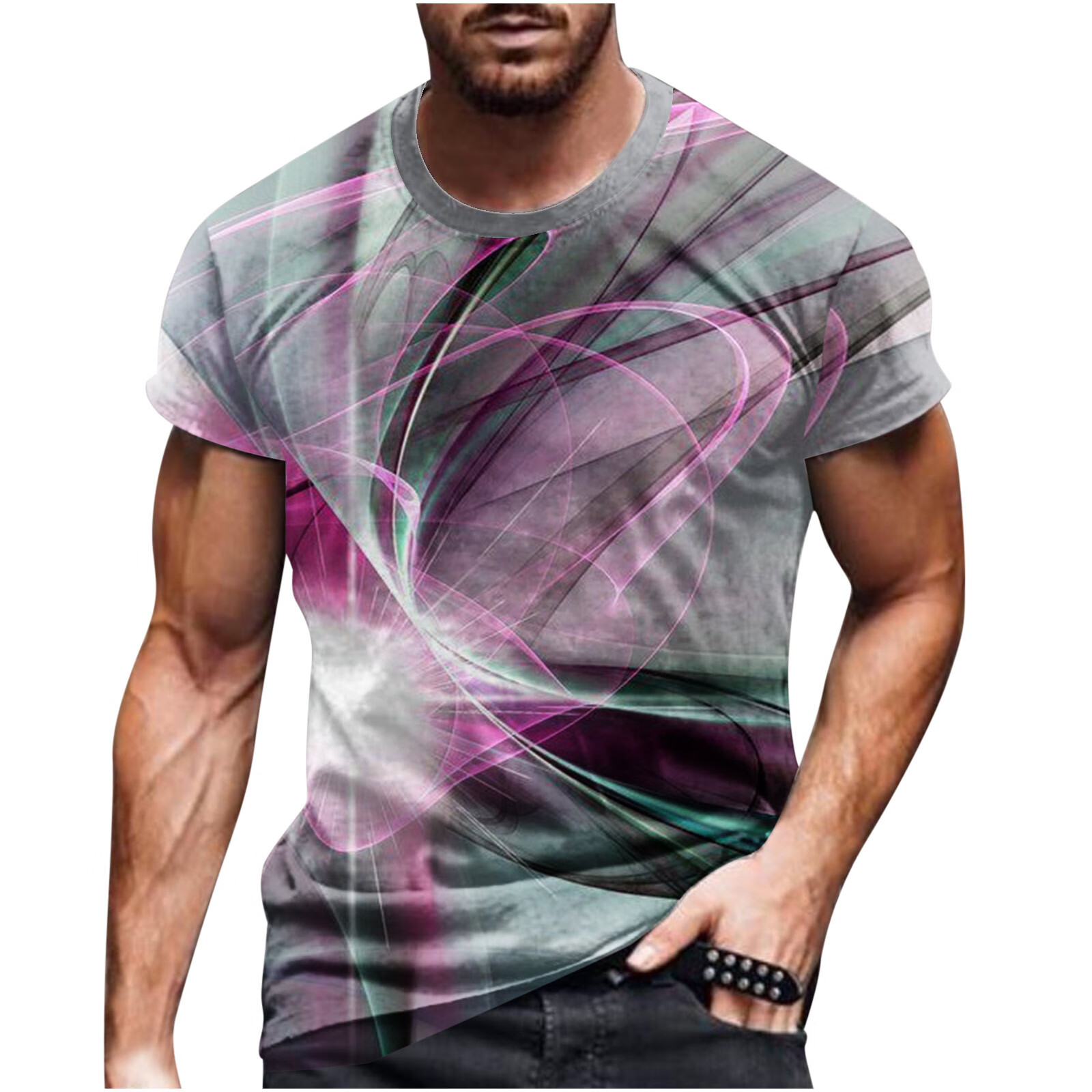 Tuscom Men's T-Shirts Casual Round Neck 3D Digital Printing Pullover  Fitness Sports Workout Shorts Sleeves T Shirt Gray XXXL