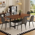 thumbnail image 3 of Hi loPres 71" Dining Table Set for 6 with Storage Shelf, Modern Walnut Wood Grain Kitchen Table and 6 Dark gray Linen Fabric Chairs for Dining Room and Home Office, 3 of 10