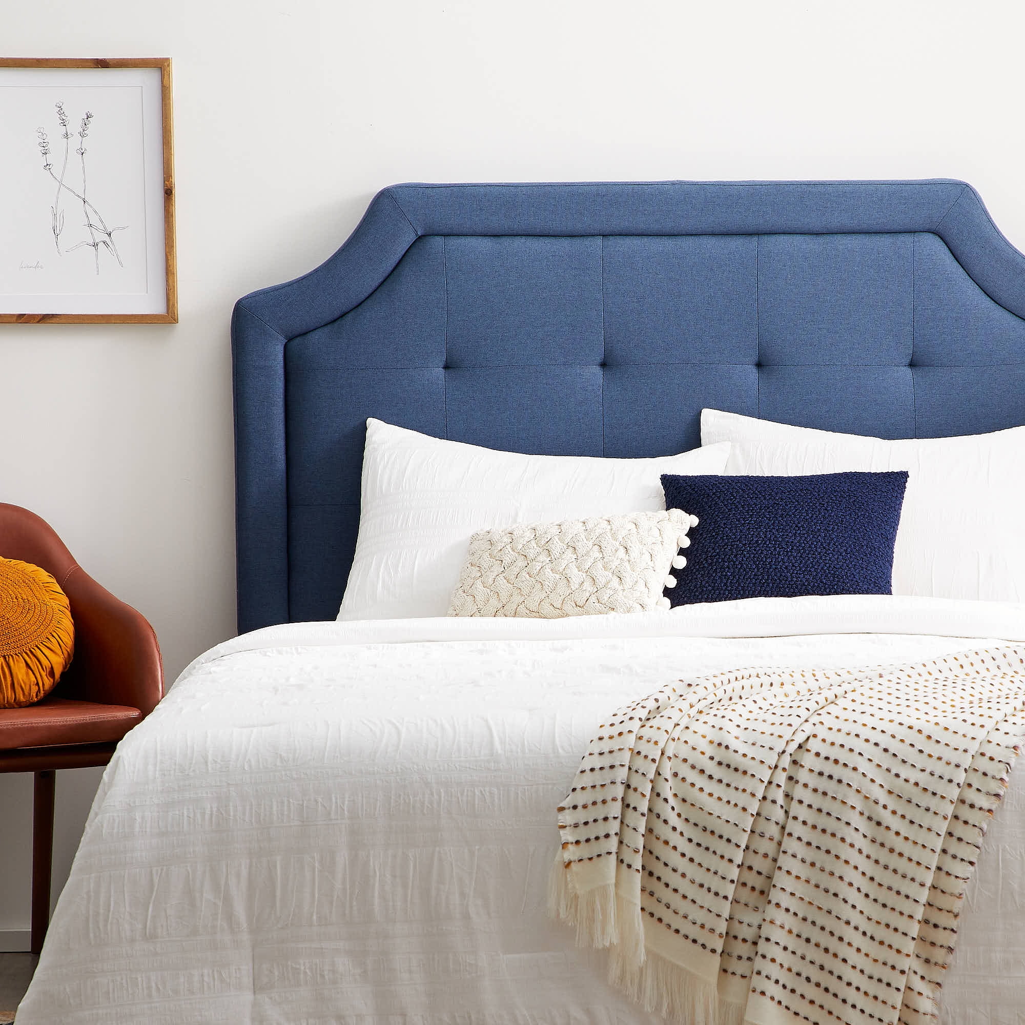 Rest Haven Scallop Edged Upholstered Headboard, Twin/Twin XL, Navy