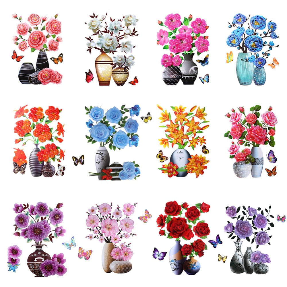 THE PAPER STUDIO STICKERS STICKABILITIES 3D MULTI-COLOR FLOWERS ‘REMOVABLE’  12pc