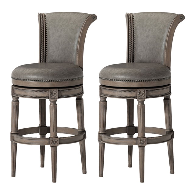 Maven Lane Pullman Bar Stool in Reclaimed Oak Finish, Ronan Stone, Set of 2