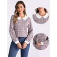 thumbnail image 2 of DARING DIVA Women's Button Decor Crew Neck Collared Tweed Blouses XS Pink, 2 of 6