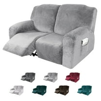CJC Velvet Recliner Covers, Stretch Armchair Slipcovers, 6-Piece for Loveseat Reclining Sofa, 2 Seater Recliner Protector, 7 Colors