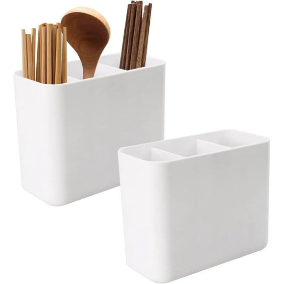 shiyou-2Pack Pegboard Kitchen Utensil Holder 3 Slots Cutlery Caddy with Drain Hole for Fork Spoon Knife Spatula Flatware Silverware, White - Compatible with IKEA Skadis Pegboard