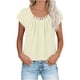 thumbnail image 2 of Tops de Color Sólido para las Mujeres Cuello Redondo de Manga Corta con Detalle de Botón Plisado Casual, Tops de Cuello Redondo para las Mujeres, 2 of 8