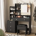 thumbnail image 7 of Vanity Desk with Mirror and LED Lights, Makeup Vanity with Charging Station and Stool, Dressing Table with Multiple Shelves and Drawers, Makeup Desk with 3 LED Light Models for Bedroom, Black, 7 of 7