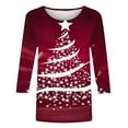 thumbnail image 4 of LEKWK Christmas Womens T-Shirts Graphic Tees Xmas Tree Crew Neck 3/4 Sleeve Tops Christmas Shirts for Women V Neck Funny Christmas Outfits Women, 4 of 5