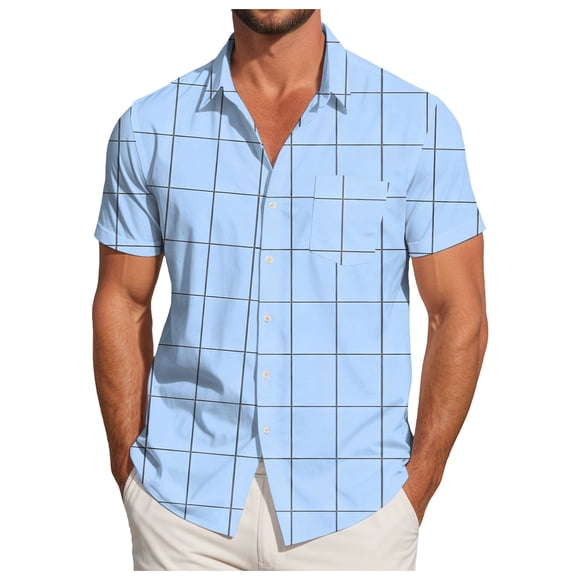 Zshosam Shirts for Men Casual Men's Knit Shirts Short Sleeve Button Down Shirt Fashion Casual Summer Beach Shirts Size XL,(Light Blue XL)