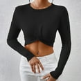 thumbnail image 2 of Yuyuzo Hauts à Manches Longues pour Femmes, Torsadés devant, Tricot Côtelé, Crop Top Décontracté Basique, Col Rond, T-Shirts Ajustés, 2 of 6