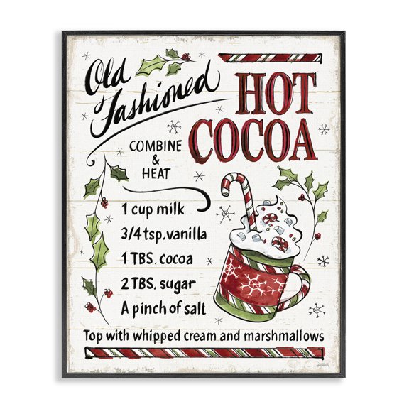 Stupell Industries Cottage Old Fashioned Hot Cocoa Recipe Black Framed Giclee Art, 11 x 14, by Anne Tavoletti