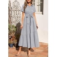 thumbnail image 4 of PRETTYGARDEN Women's Summer Maxi Button Up Shirt Dress Short Sleeve Striped A Line Long Flowy Elegant Spring Dresses, 4 of 10