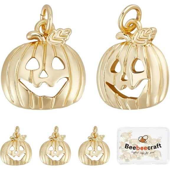 1 Box 10Pcs Charms 18K Gold Plated Pumpkin Charm Pendants Jack O Lantern Pendant Findings for DIY Key Chain Necklace Bracelets Jewelry Making Gold