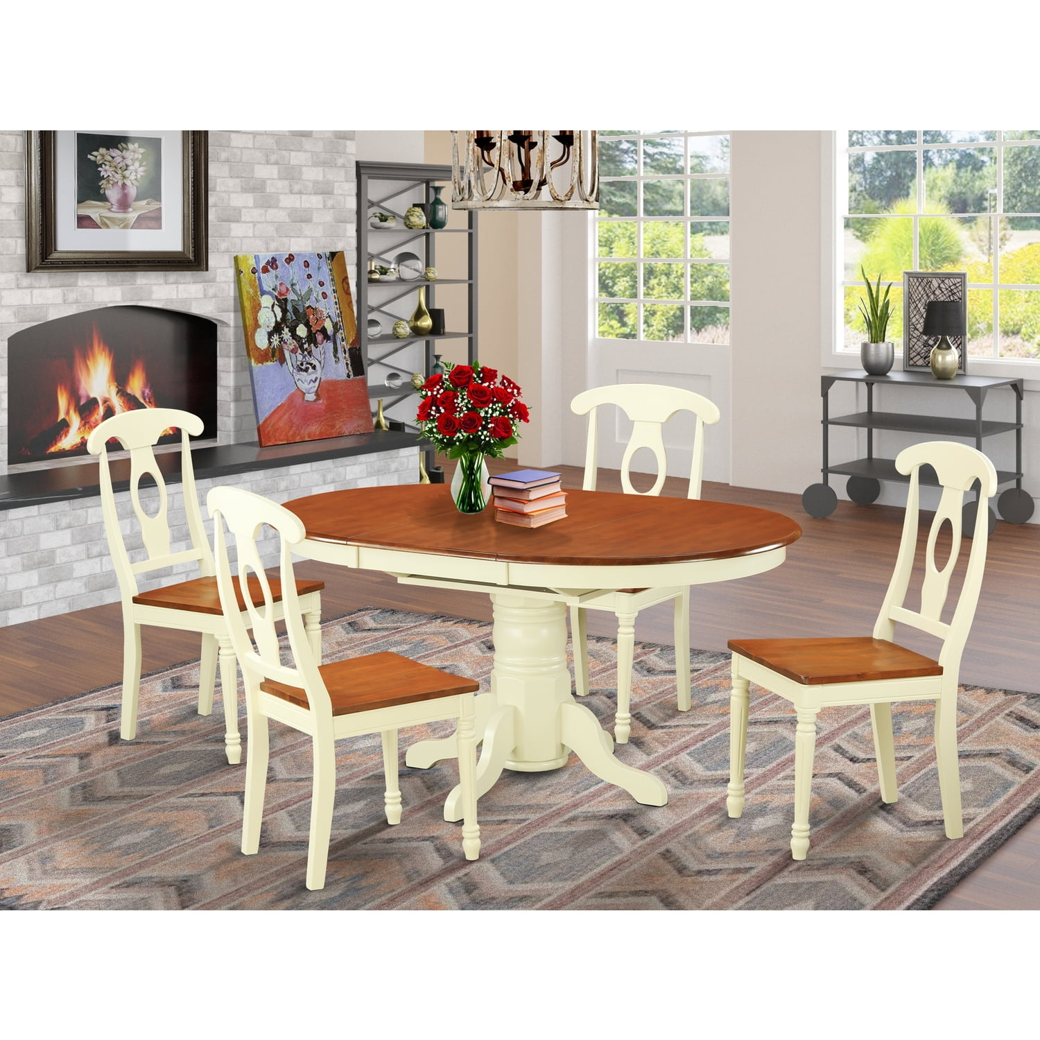 East West Furniture 5Piece Dining Table SetFinishButtermilk & Cherry
