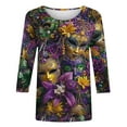 thumbnail image 5 of Pxxlle Mardi Gras Shirts for Women Plus Size 3/4 Sleeve Round Neck New Orleans Party T Shirts Fat Tuesday Shirt Fashion Mask Graphic Tees Size XXXXL, 5 of 5