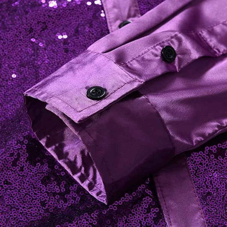Men's Sequin Dress Shirt 70s Disco Long Sleeve Shiny Tops Solid Color  Button Up Blouse Prom Party Costume - Walmart.com