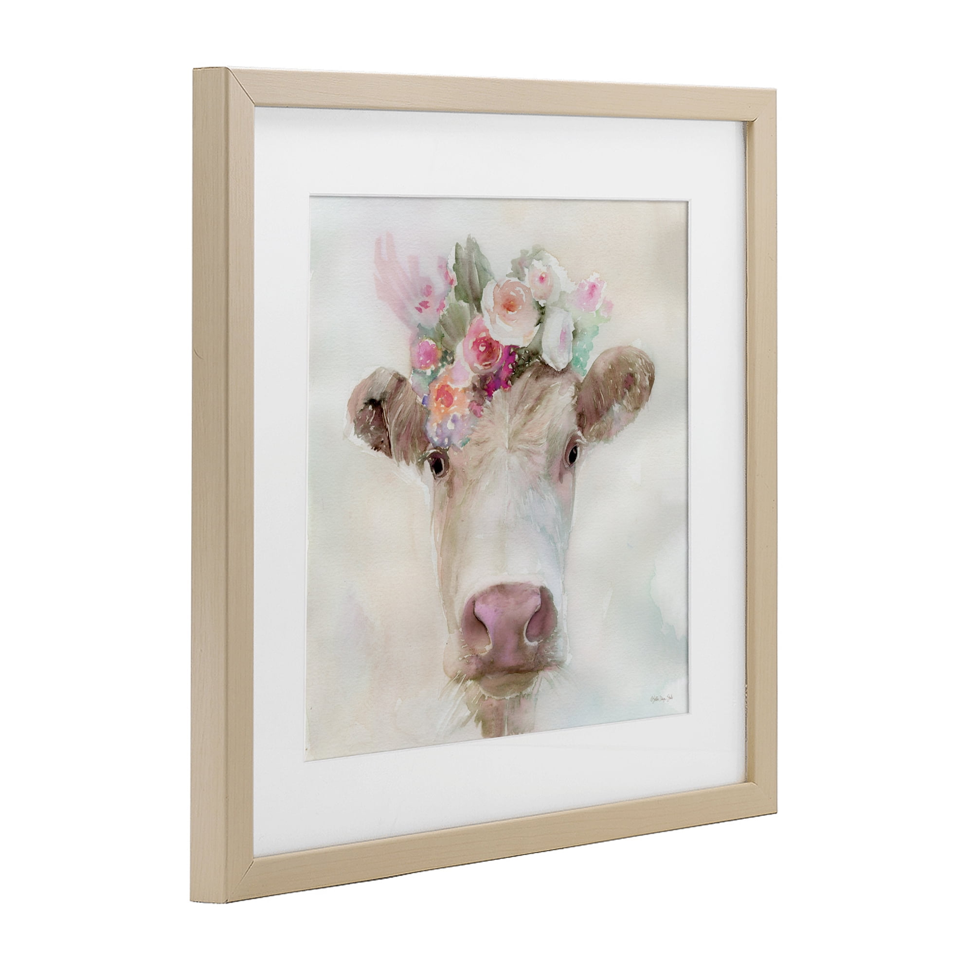 Stupell Industries Betsy Cow with Flowers Birch Framed Print Under Glass, design by Stellar Design Studio