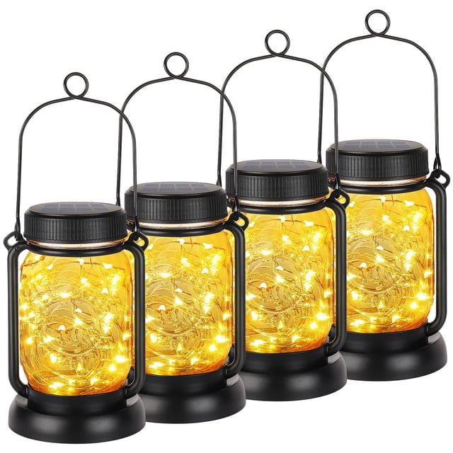Faroles solares tipo frasco Mason Mlambert, paquete de 4, impermeables, luz blanca cálida
