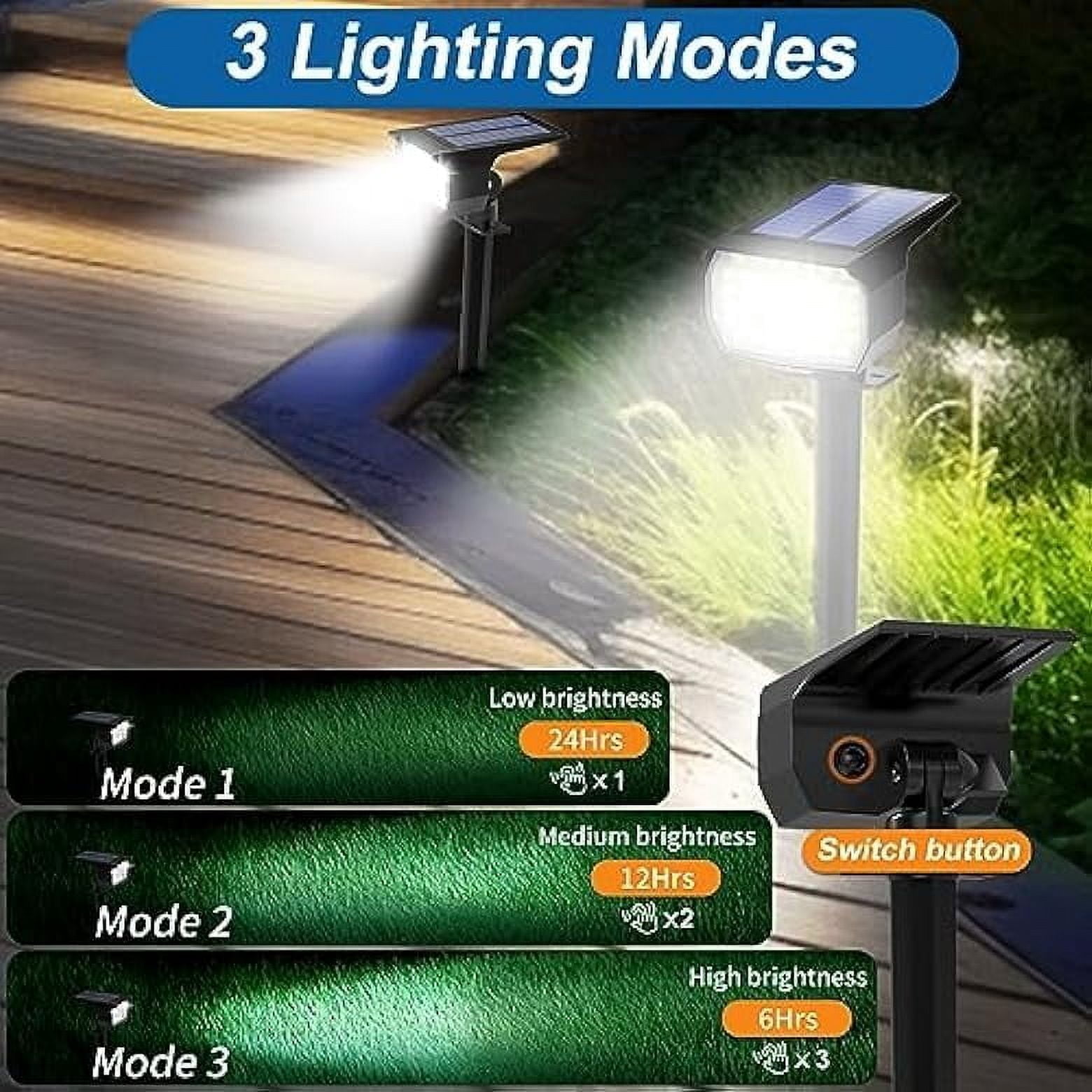 Solar Spot Lights Outdoor Waterproof IP65, 6 Pack Landscape Spotlights with 46 LEDs, 3 Modes Solar Powered Flood Lights for Outside Pathway, Yard, Garden, Walkway (Cool White)